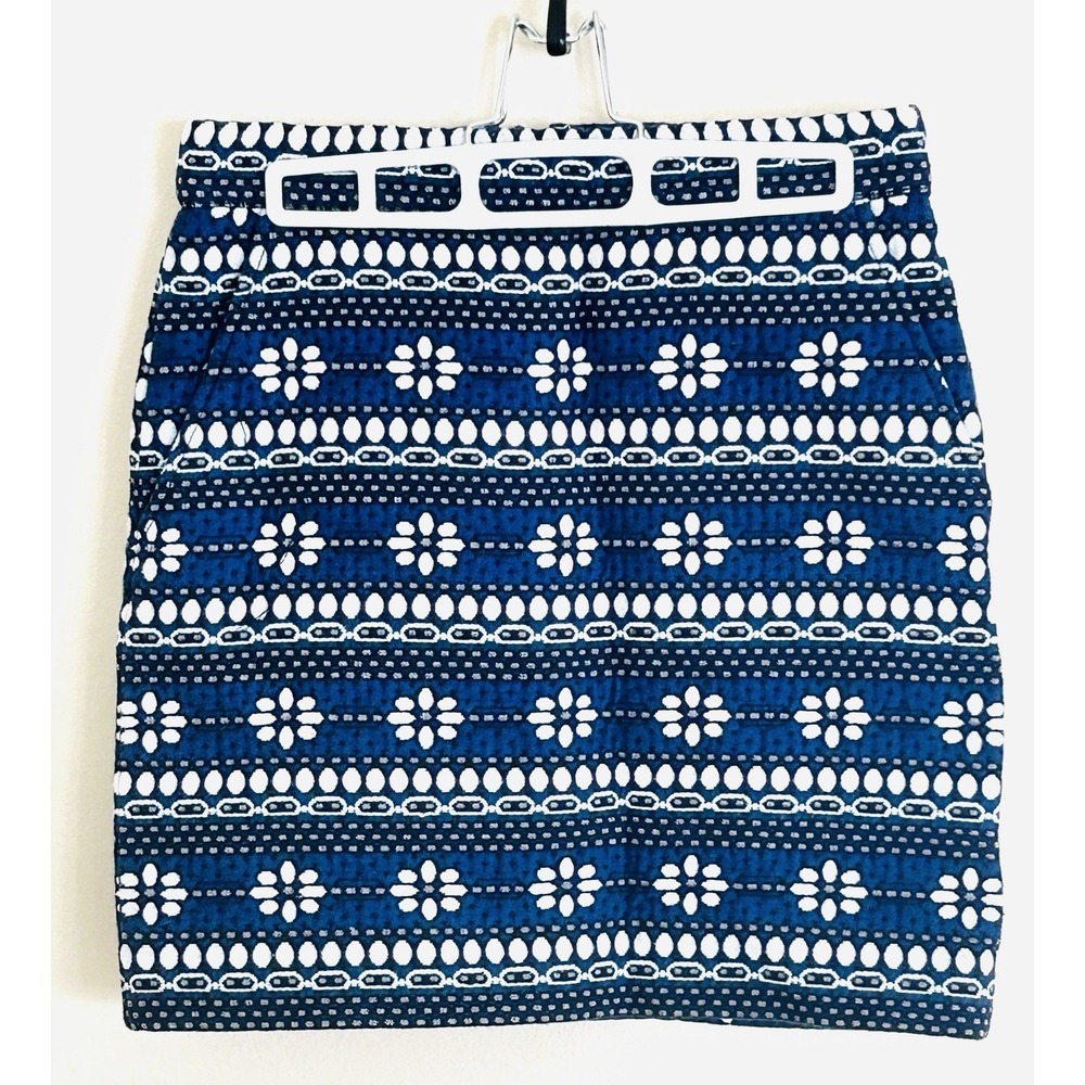 J Crew Tapestry-style floral stripe indigo & white sz 00 Skirt Workwear